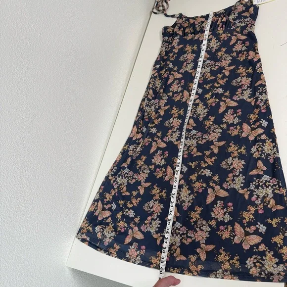 NWT Live To Be Spoiled Butterfly Mesh Overlay Midi Slip Dress Navy Floral Large - Picture 14 of 15